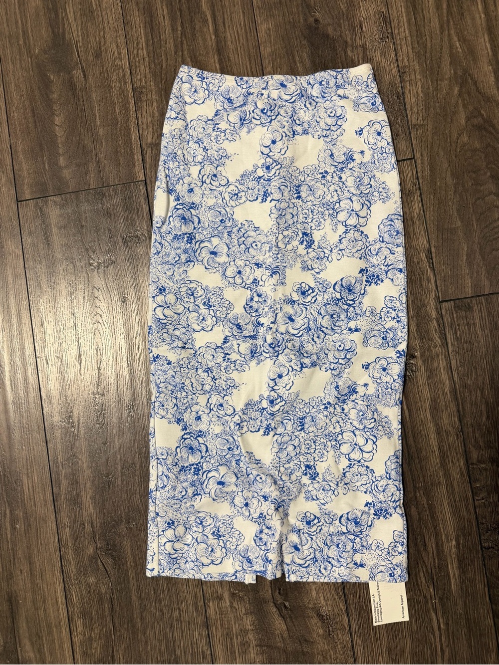 American Apparel White Pencil Skirt with Blue Floral Print